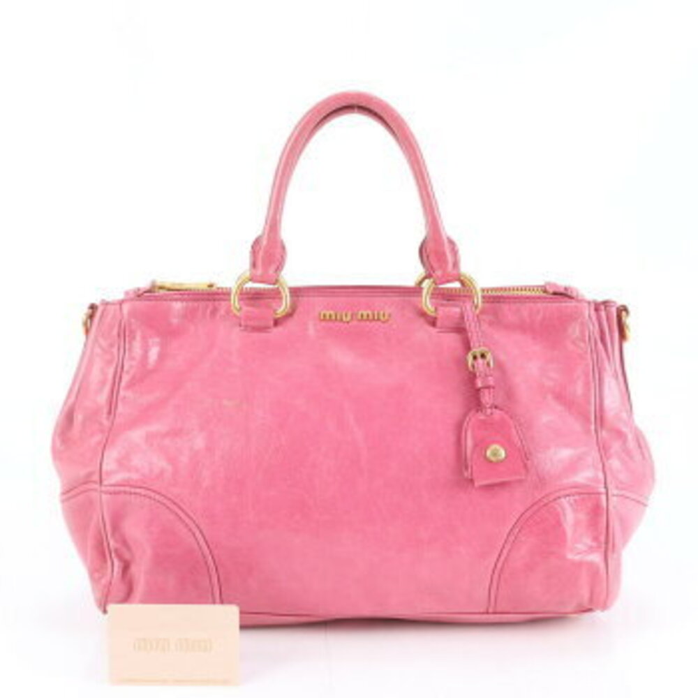Miu Miu Vitello Shine leather handbag tote pink card